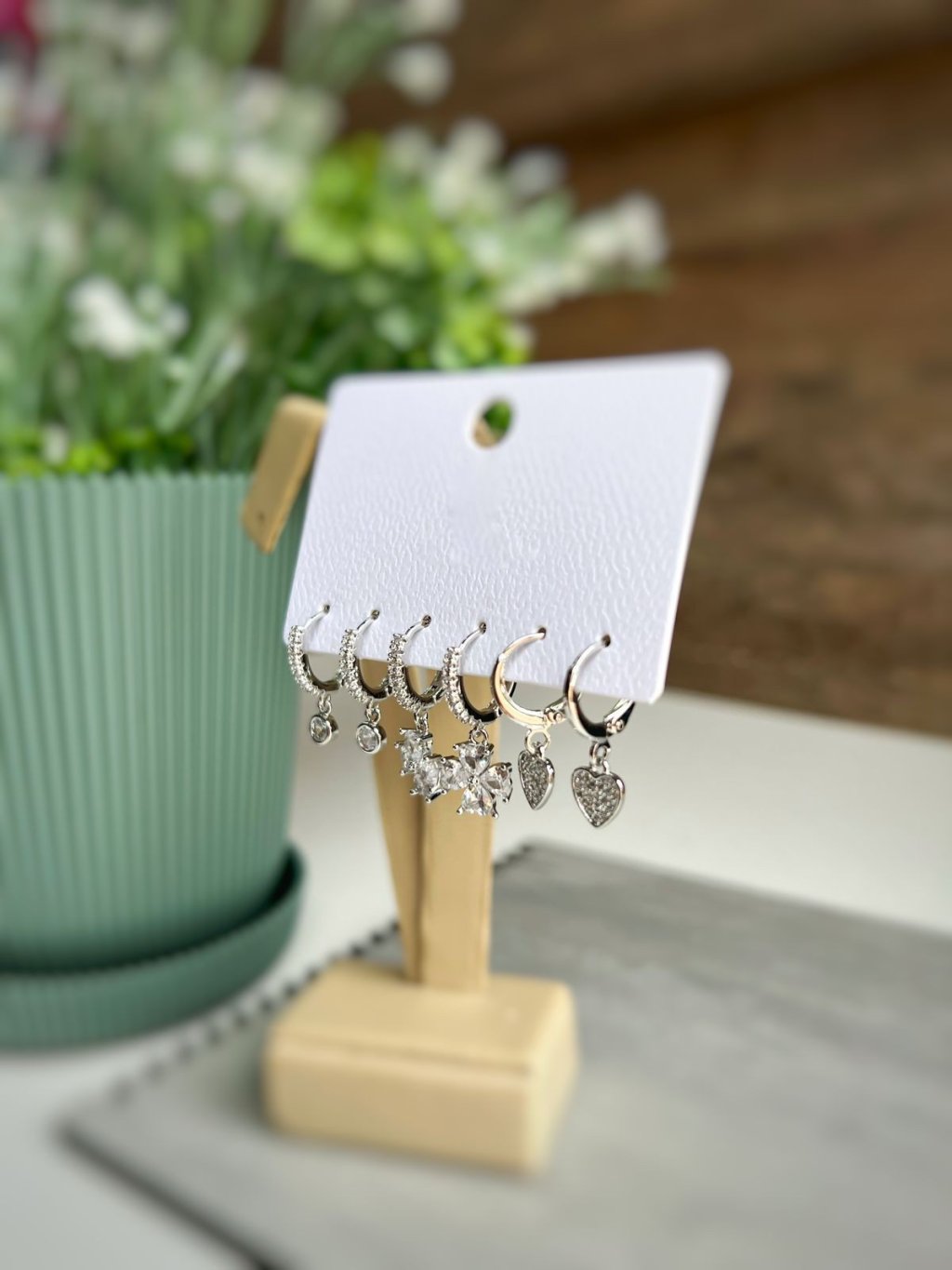 Trio de Brincos Coração e Flor 