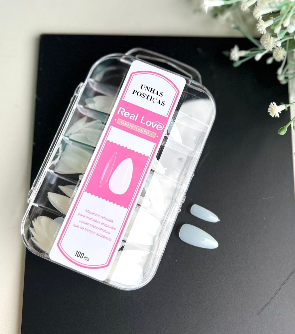 Unha Postiça Branca Amendoada - Real Love 