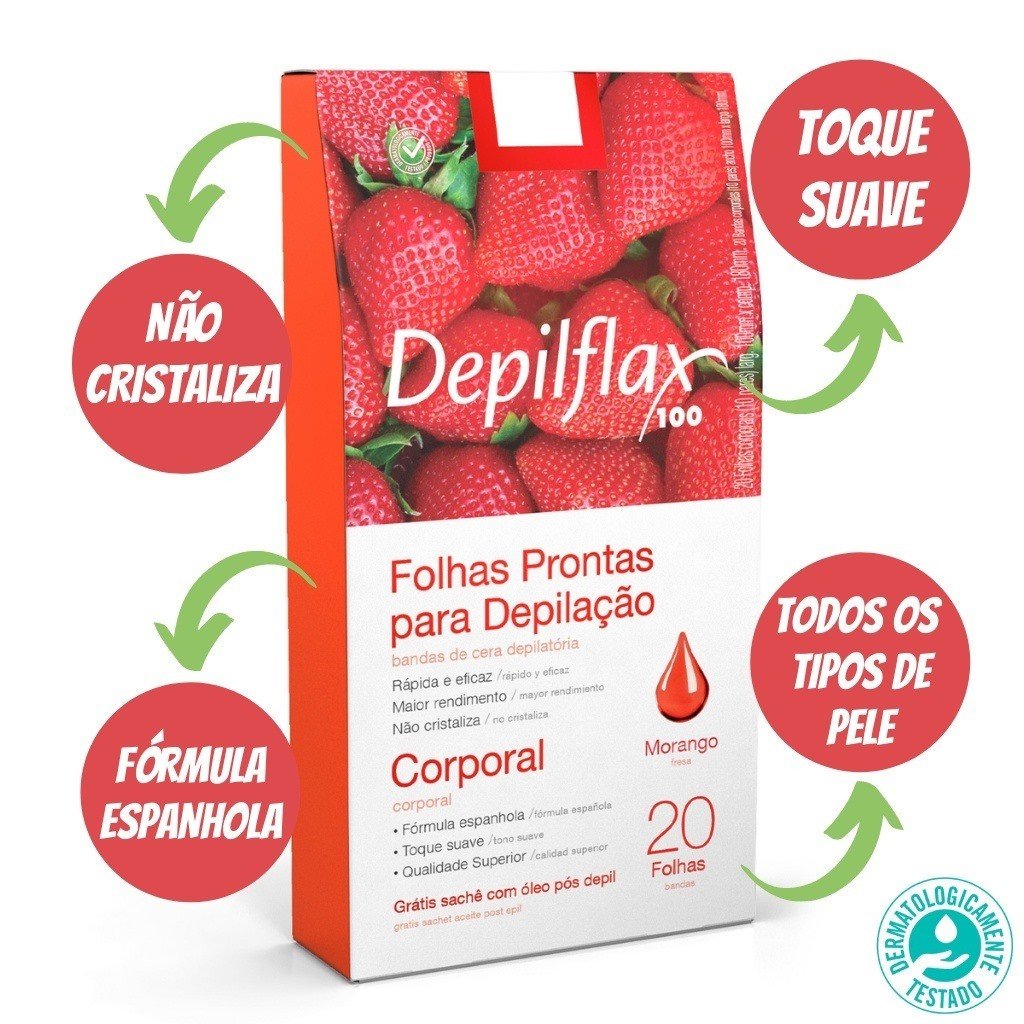 Folha Pronta Depilatória Corporal Morango - Depilflax