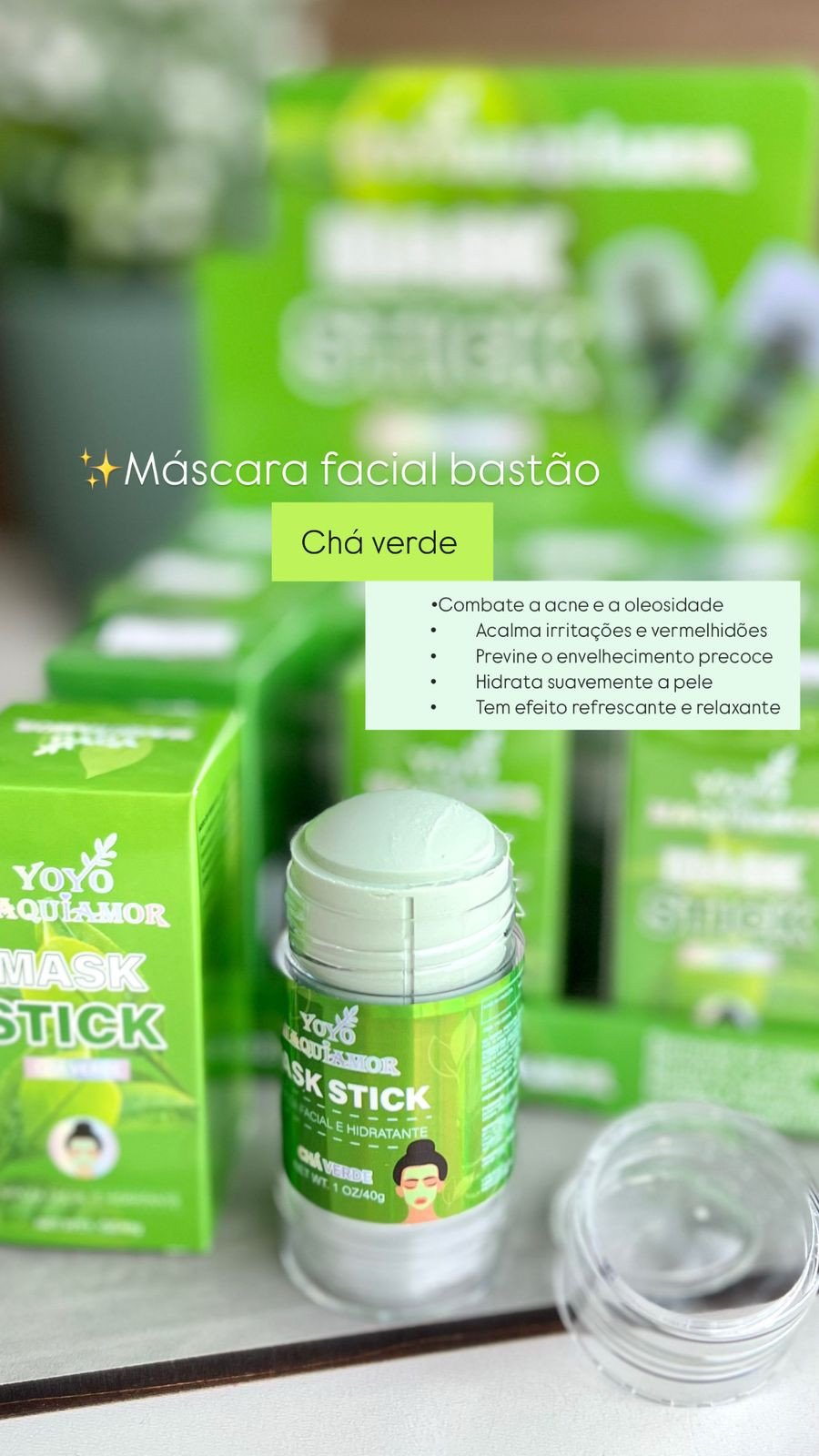 Máscara Facial Bastão Chá Verde - Yoyo Maquiamor