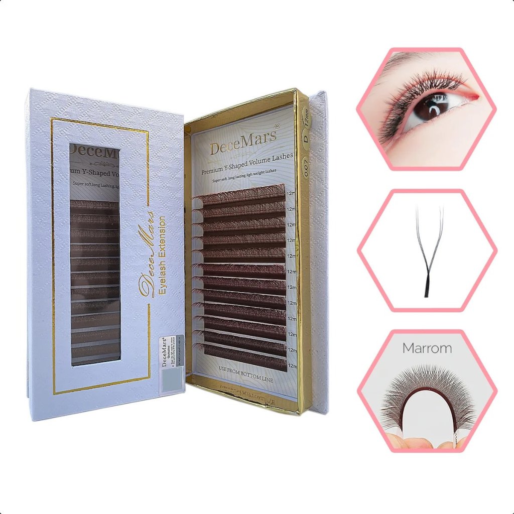 Cílios Y Fio a Fio Marrom MIX 8 ao 12 - Decemars