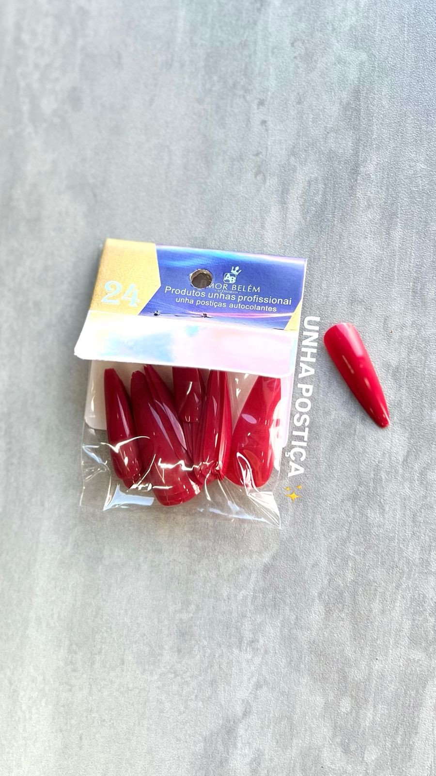 Unha Postiça Vermelha Stileto - Amor Belém