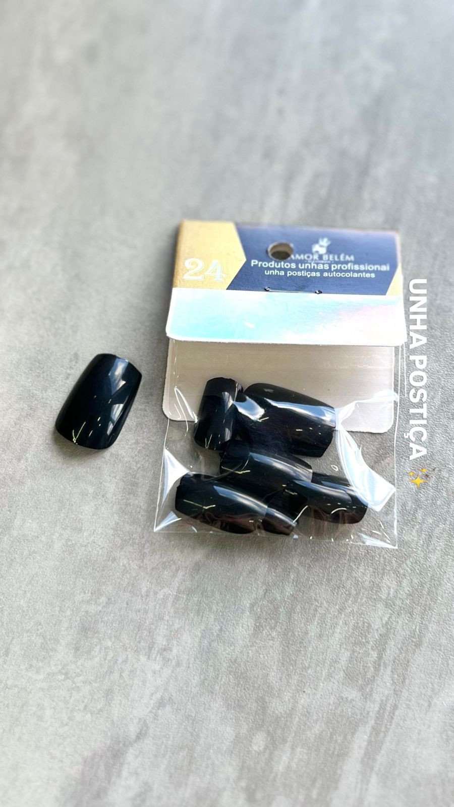 Unha Postiça Preta Quadrada - Amor Belém
