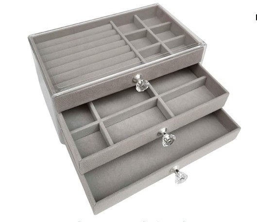 Porta Joias Aveludada Com 3 Gavetas