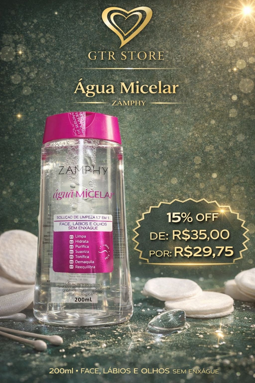 Água Micelar Solução de Limpeza 7 em 1 - 200ml - Zanphy 