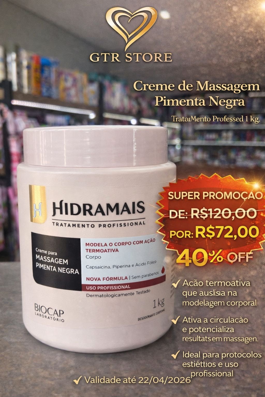 Creme de Massagem Pimenta Negra - Hidramais