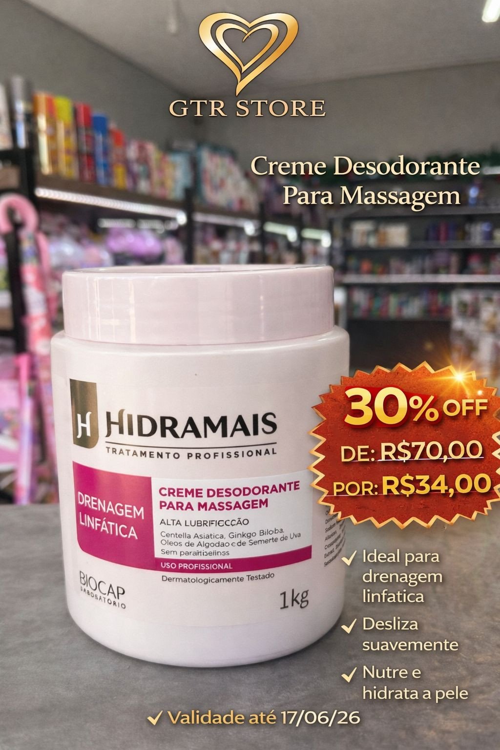 Creme Para Drenagem Linfática 1KG - Hidramais