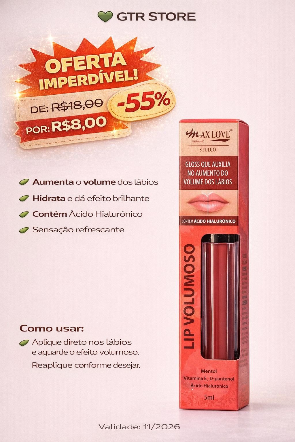 Gloss Lip Volumoso Cor 18  - Max Love 