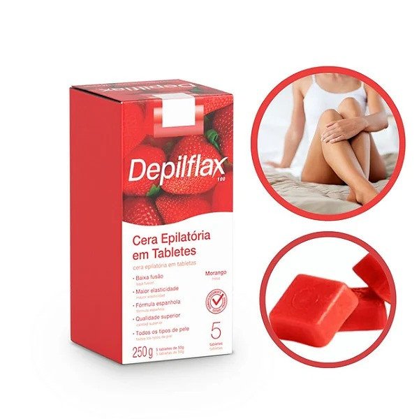 Cera Depilatória em Tabletes Morango 250G - Depilflax