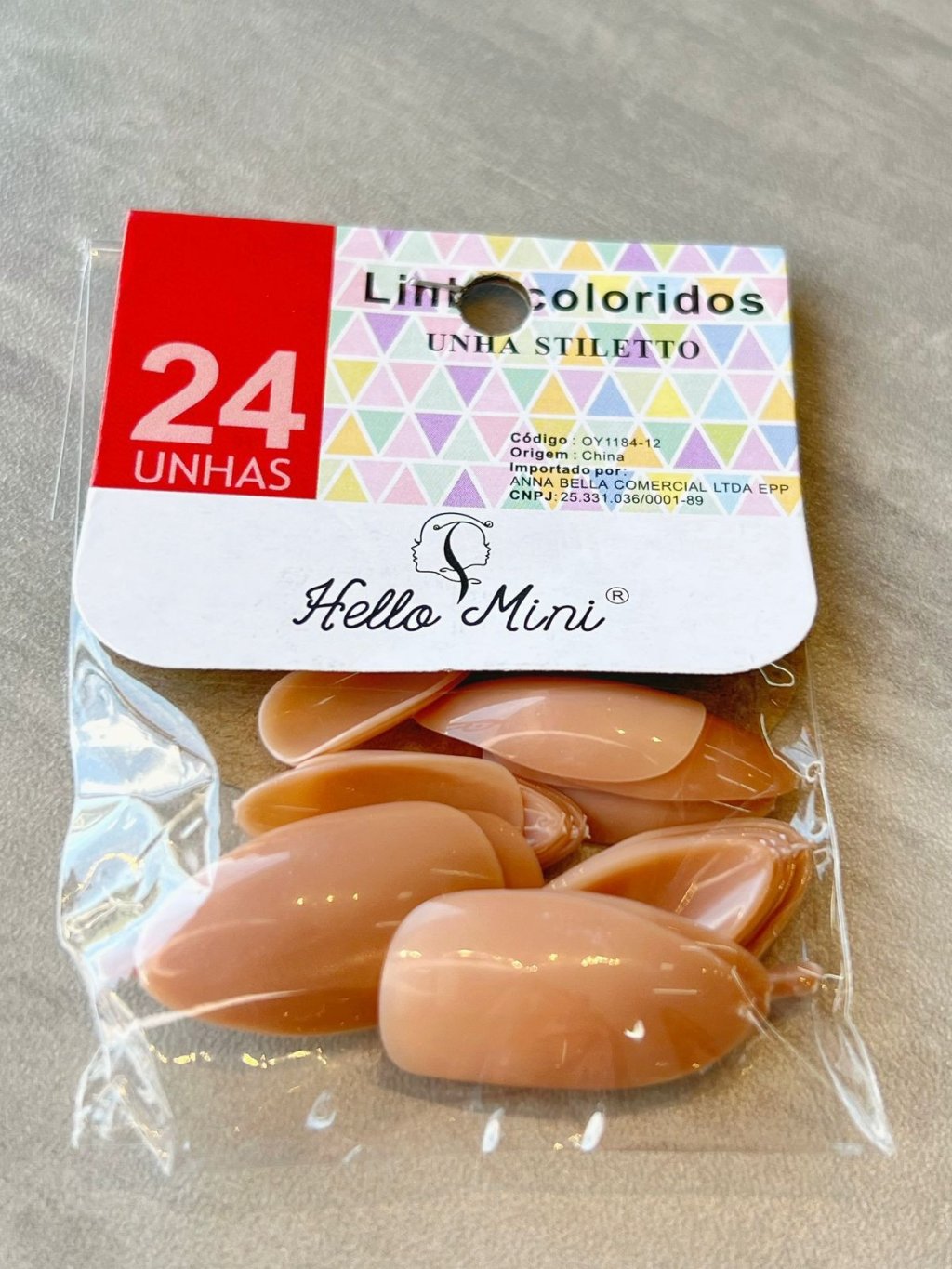 Unha Postiça Stiletto Nude Linha Coloridos - Hello Mini