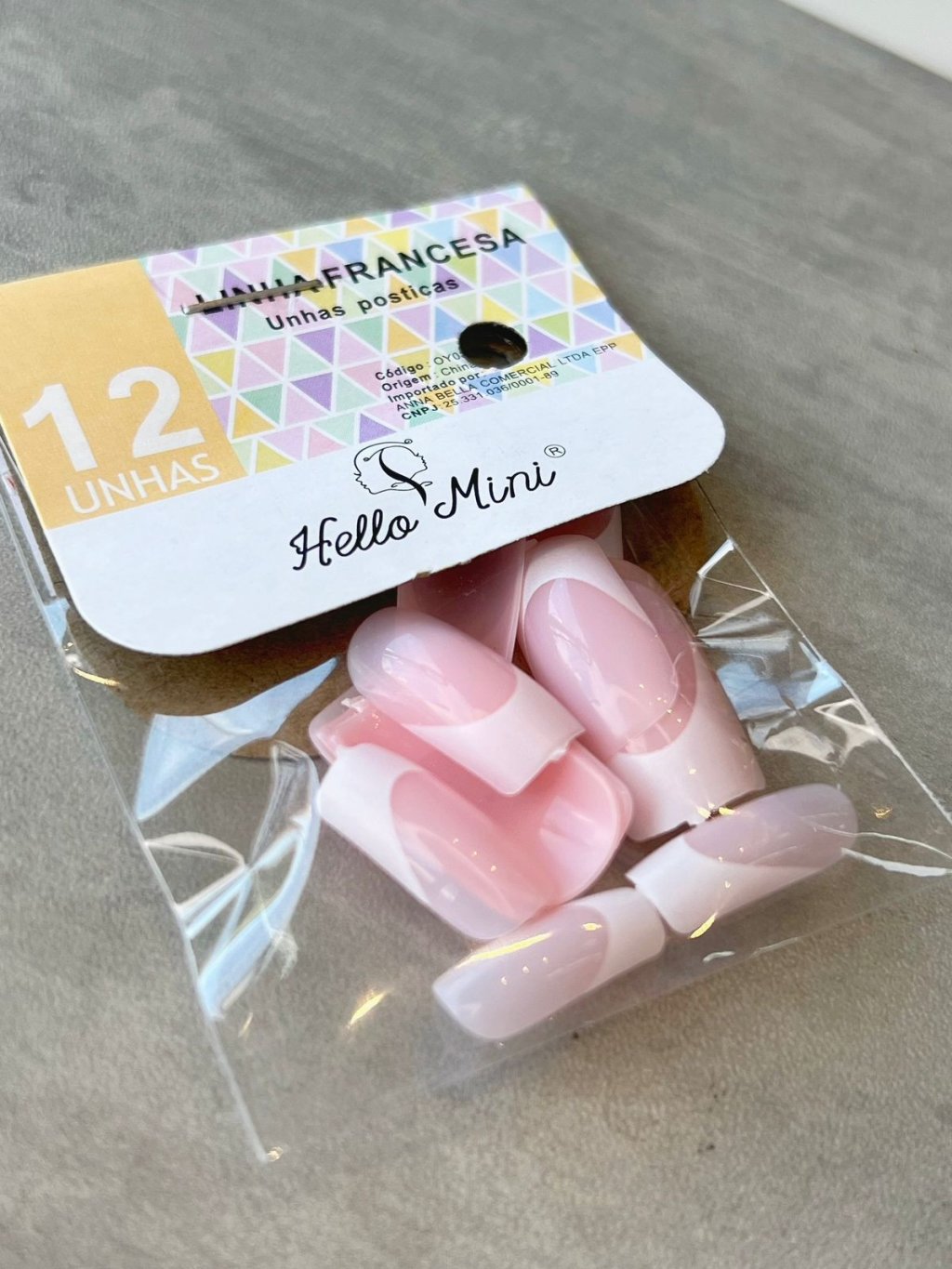 Unha Postiça Francesinha Rosa Claro -  Hello Mini