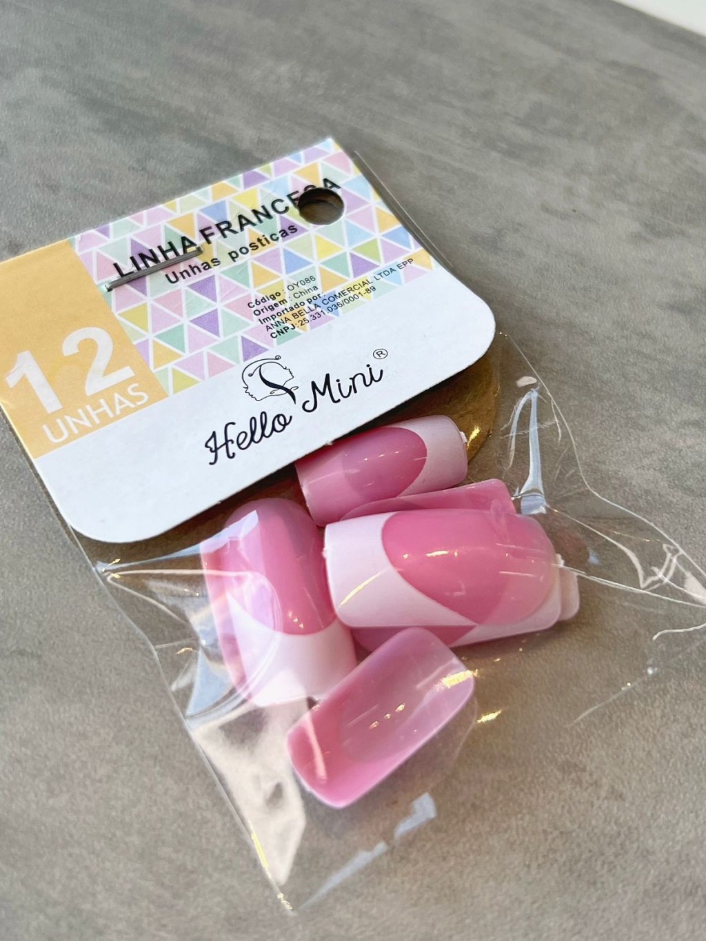 Unha Postiça Francesinha Rosa Médio - Hello Mini