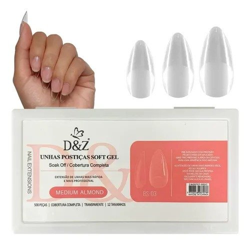 Unha Postiça Soft Gel Medium Almond 500UN - D&Z