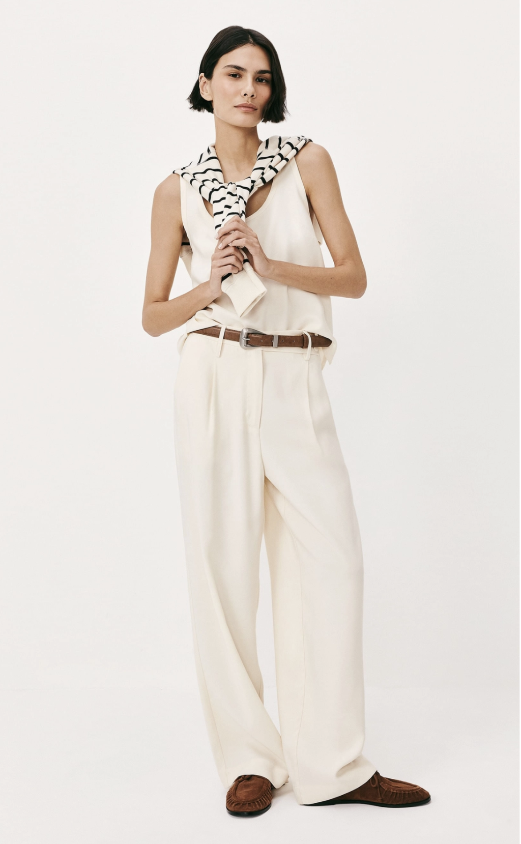Calça Feminina Reta Cintura Alta Peach Touch - off white