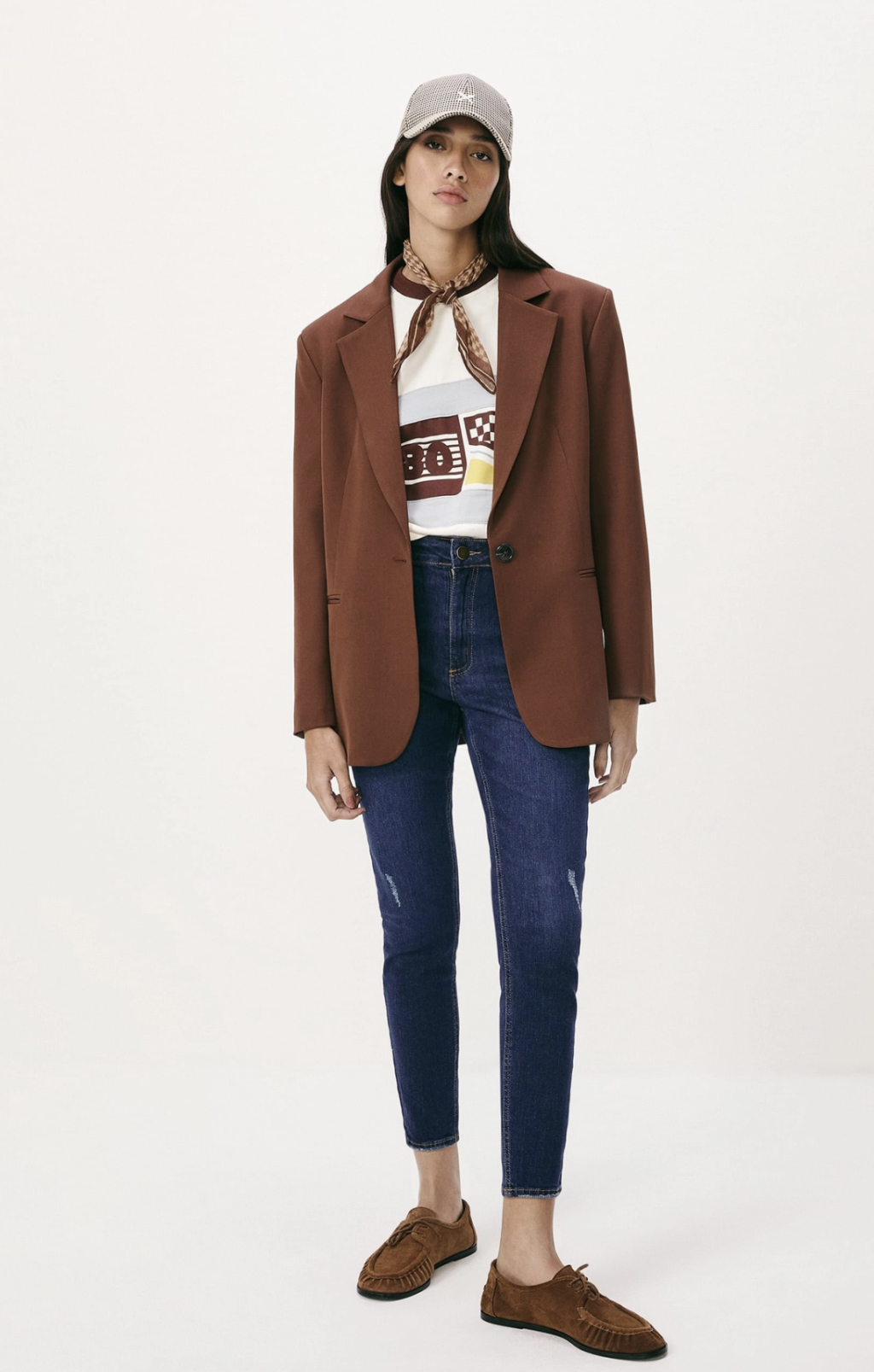 Calça Jeans Básica Feminina Cintura Média Skinny Com Puídos - Azul