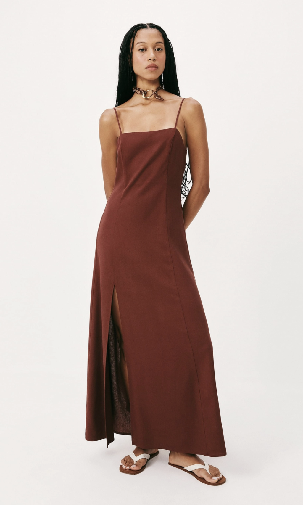 Vestido Longo Evasê Alças Finas - Vinho