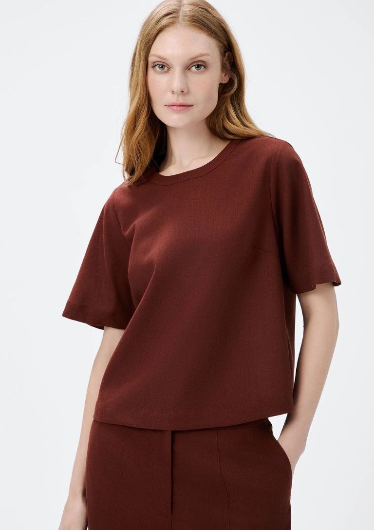 Blusa Feminina Manga Média Com Linho