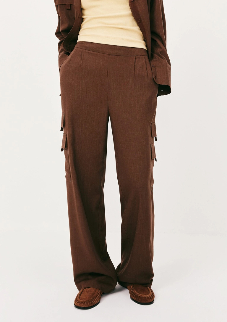 Calça Feminina Reta Bolso Cargo Com Linho