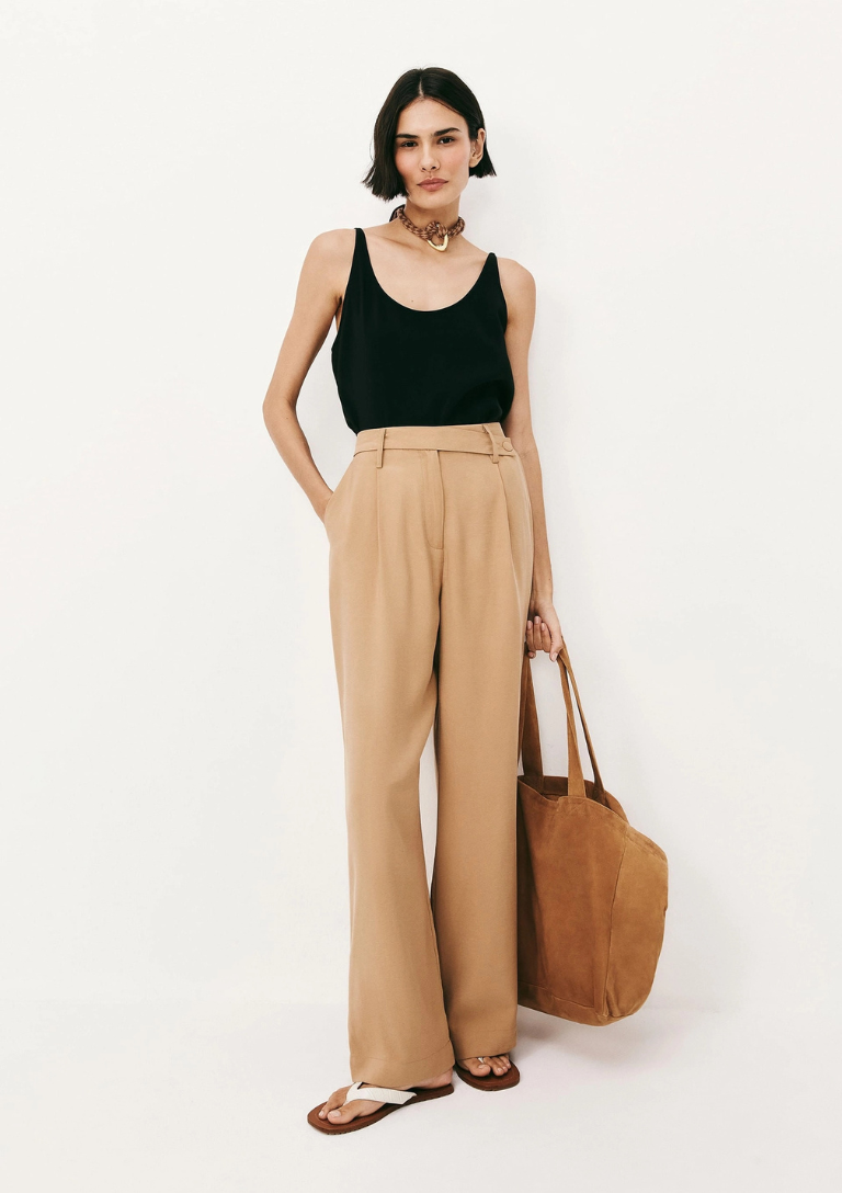 Calça Feminina Reta Cintura Alta Peach Touch