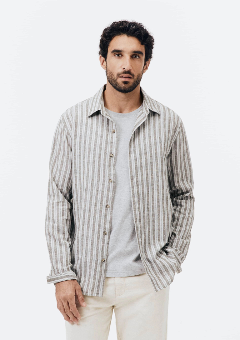 Camisa Masculina Manga Longa Listrada Em Linho