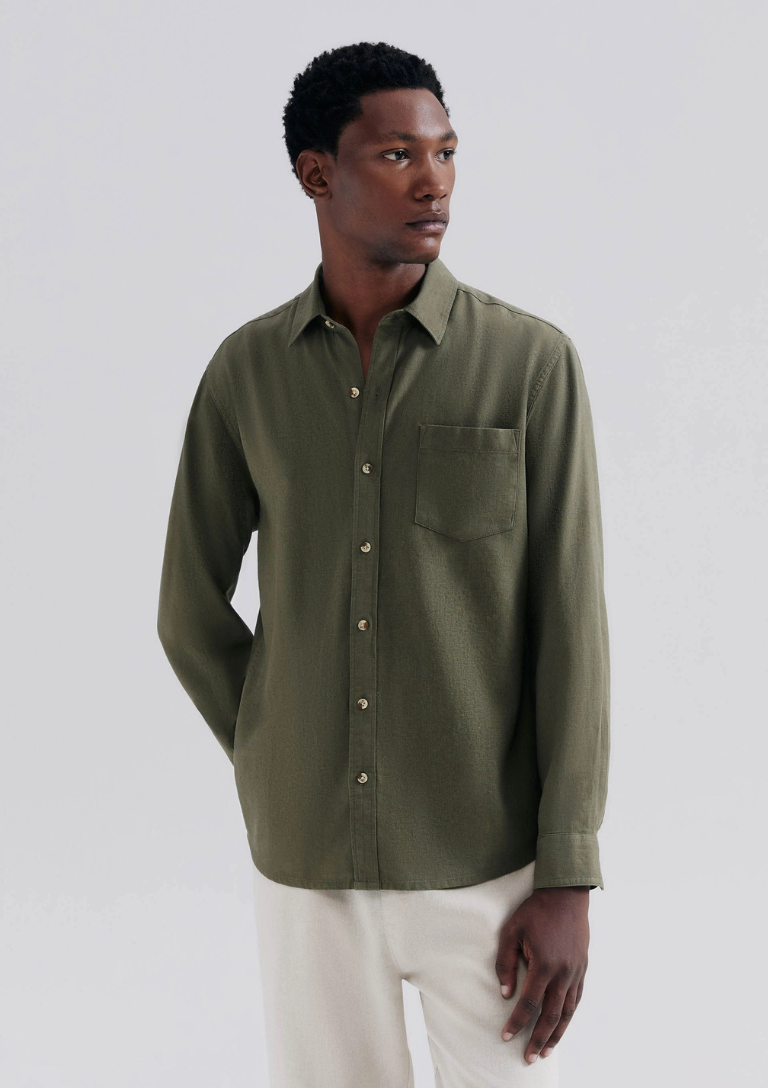 Camisa Básica Masculina Manga Longa Slim Em Linho
