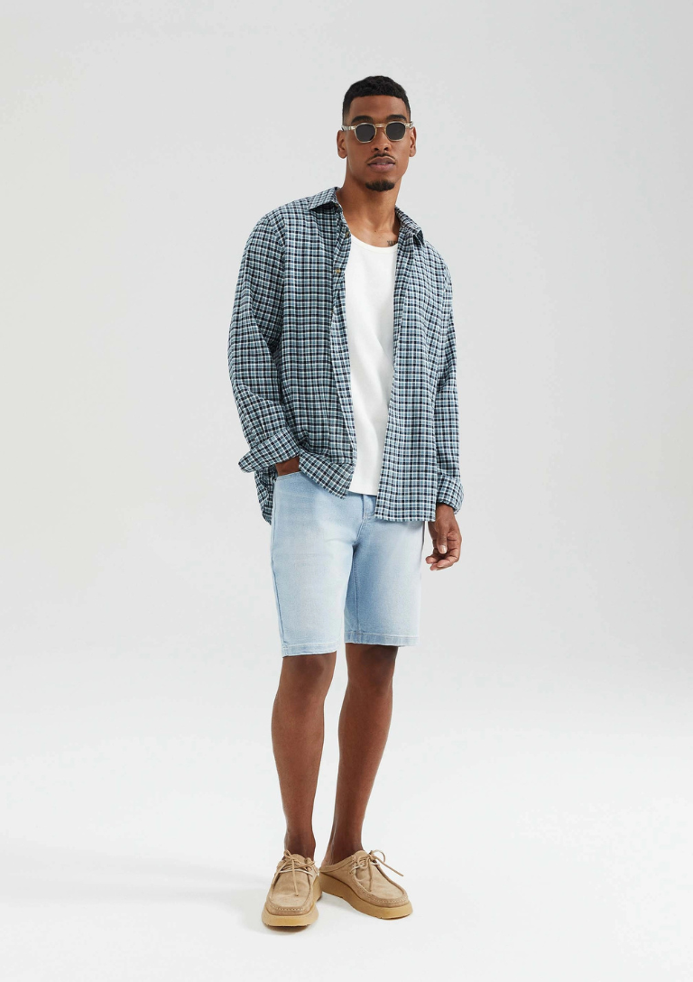 Bermuda Jeans Masculina Reta Com Elastano