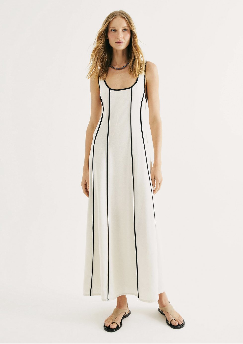 Vestido Longo com linho - off white