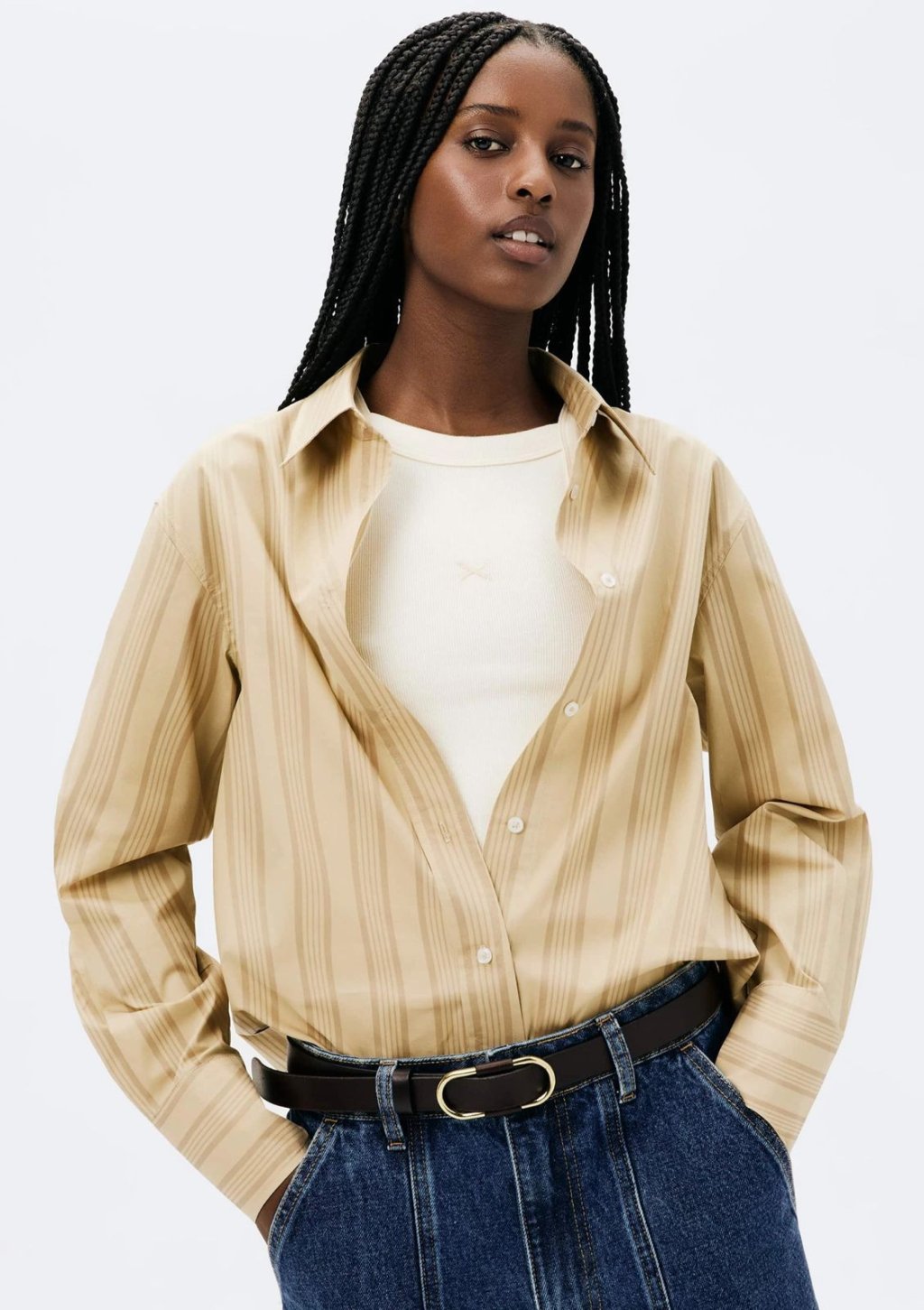 Camisa Feminina Manga Longa listrada tricoline