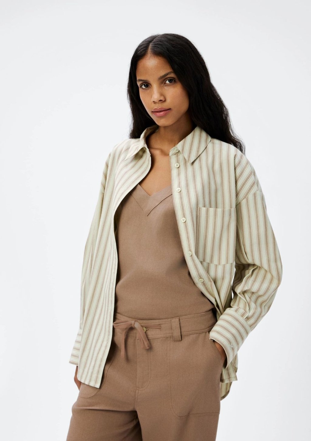 Camisa Feminina Manga Longa Listrada marron