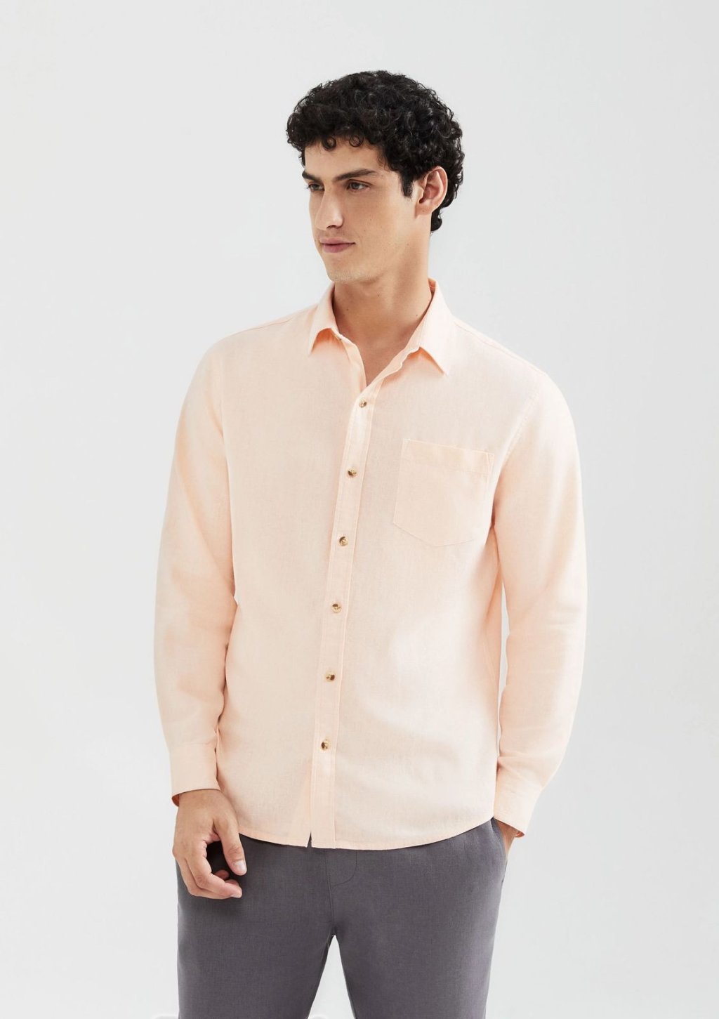 Camisa masculina linho manga longa rosa