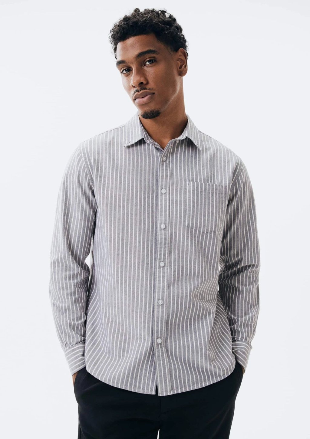 Camisa social manga longa em algodão listrada