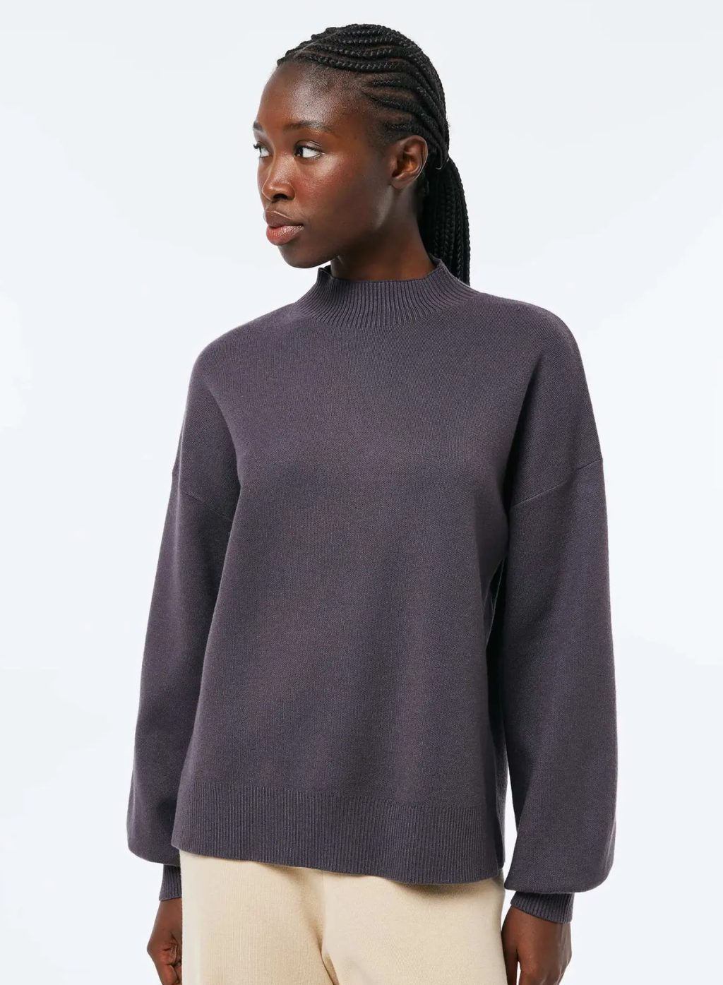 Blusão Feminino Tricô Gola Alta - Cinza