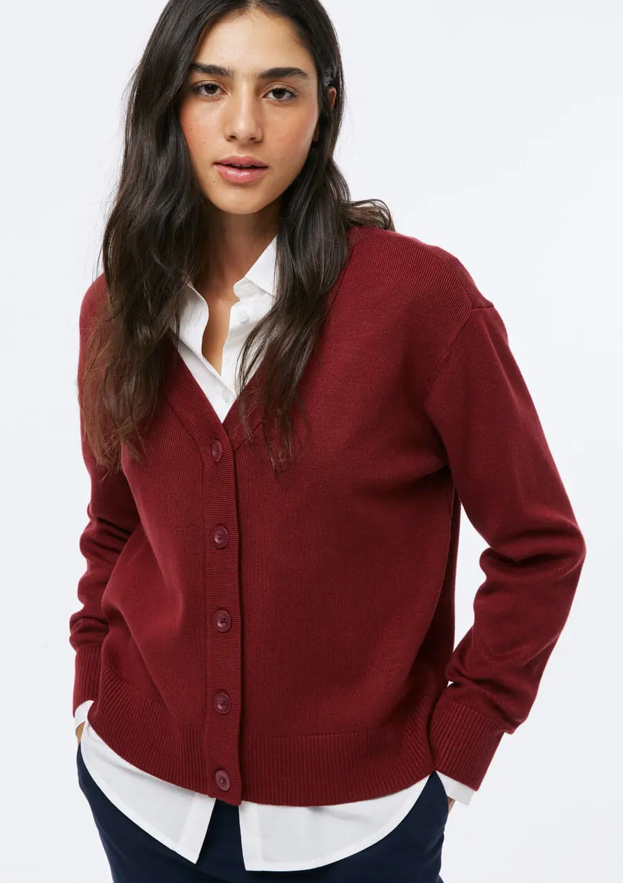 Cardigan Feminino Decote V Em Tricô - Vermelho