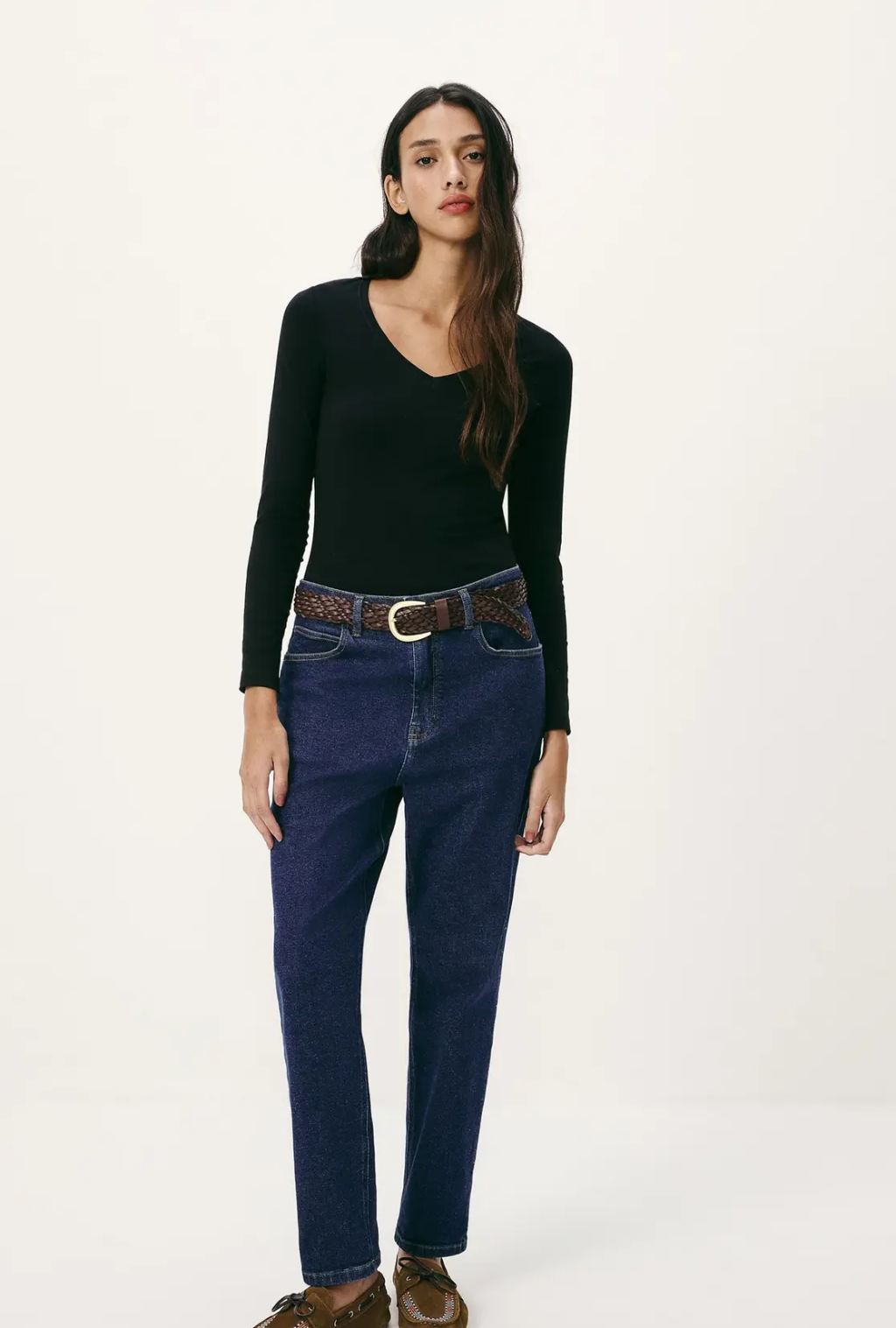 Blusa Básica Feminina Manga Longa Slim Decote V 