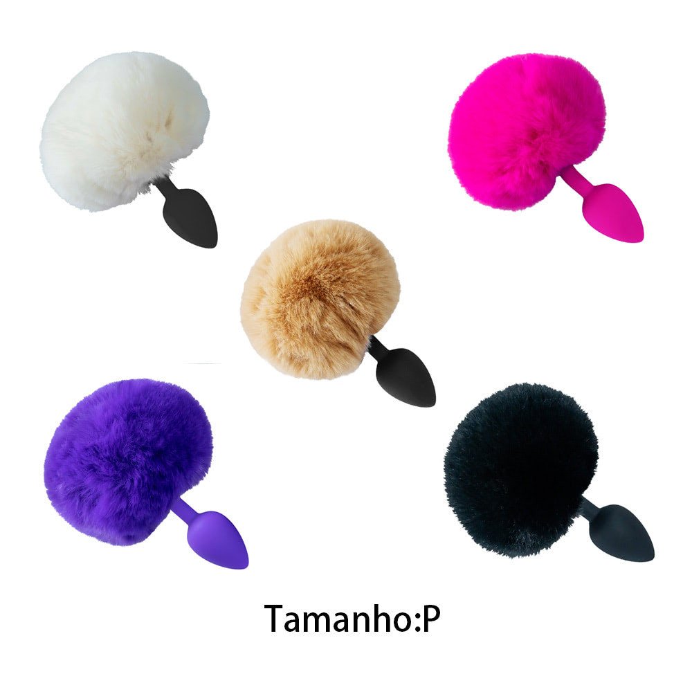 PL171P - Plug anal cônico, silicone, com rabo de coelho, tamanho P