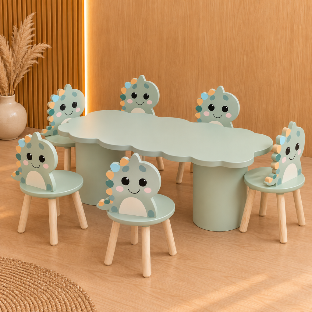 MESA PIQUENIQUE NUVEM + 6 CADEIRINHA DINOSSAURO