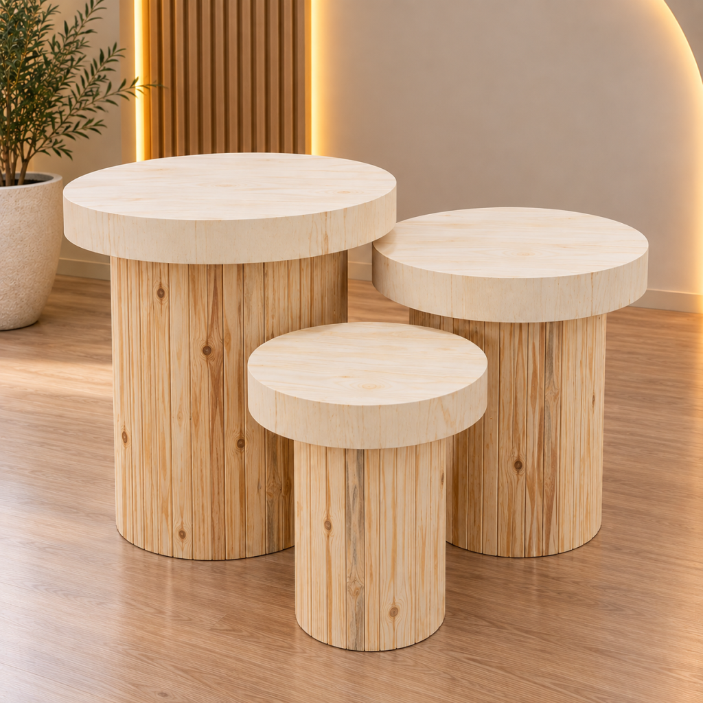 TRIO DE CILINDROS COM TAMPO PINUS 