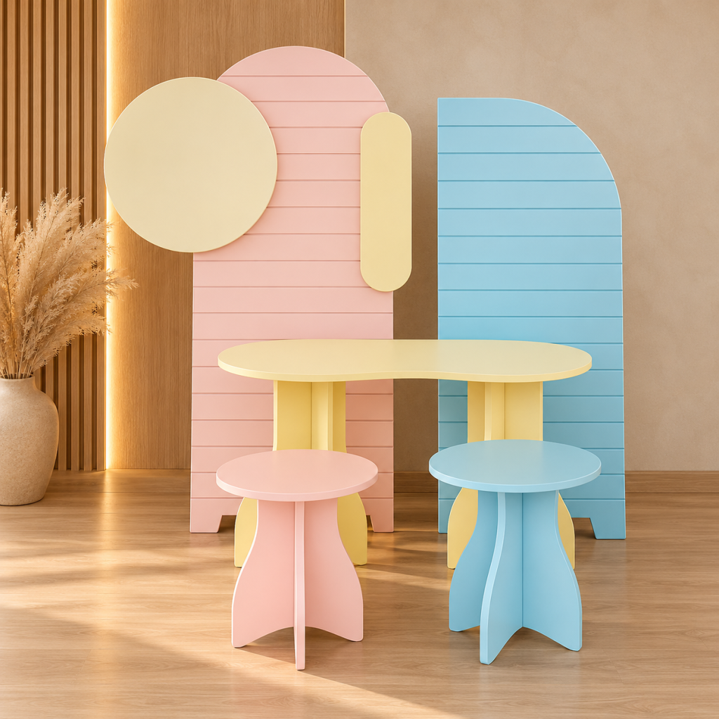 Kit my little party mesas retas e painel quina