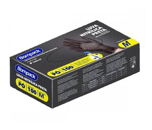 LUVA NITRÍLICA PRETA - 100 UNIDADES, BOMPACK