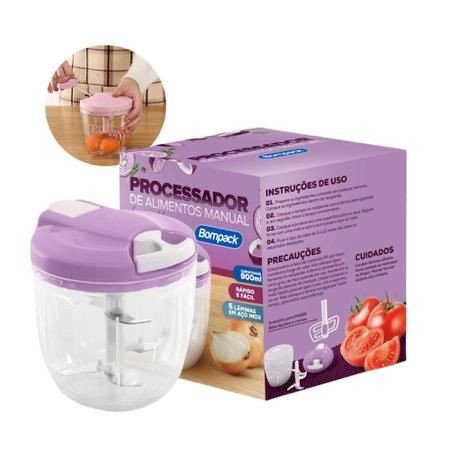 PROCESSADOR TRITURADOR DE ALIMENTOS E MISTURADOR MANUAL 5 LÂMINAS MULTIFUNCIONAL 900ML - BOMPACK 