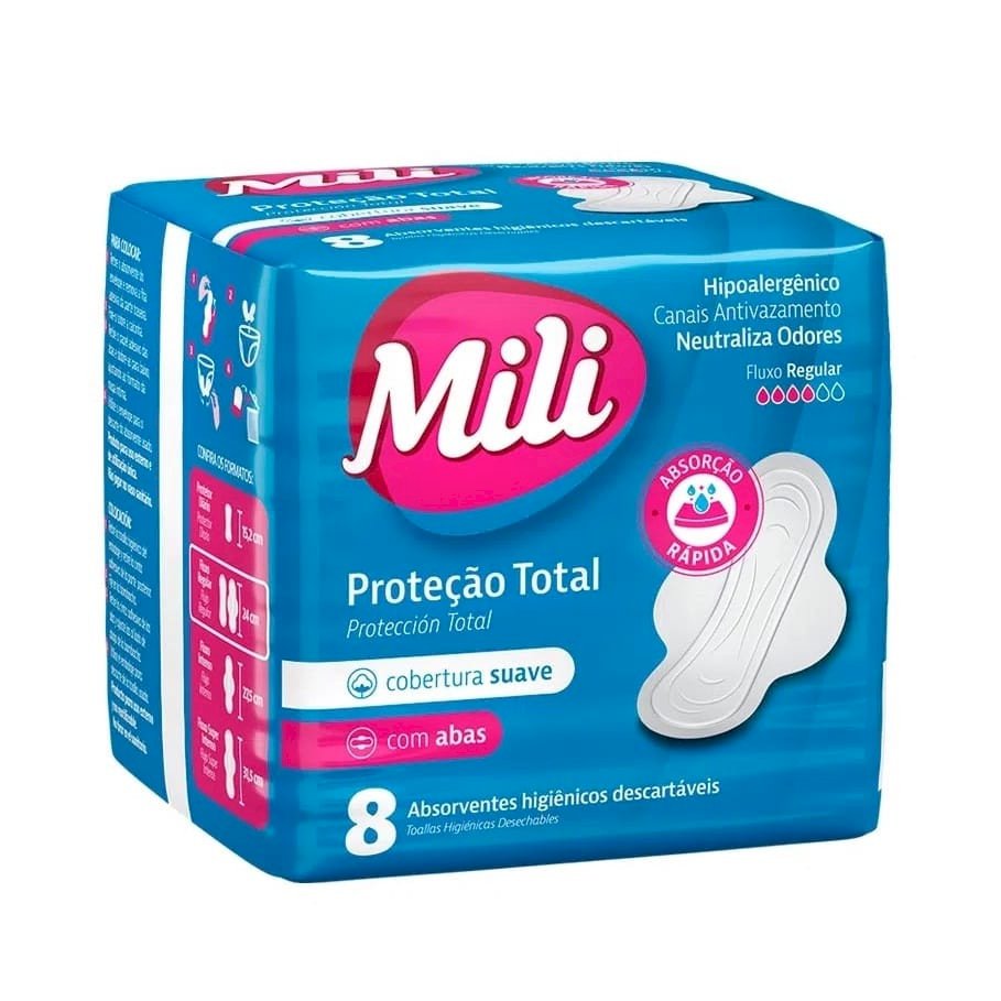 ABSORVENTE PROTEÇÃO TOTAL COM ABAS 8UNI MILI 