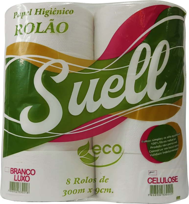 PAPEL HIGIÊNICO ROLÃO 300M 100% CELULOSE SUELL COM 8 ROLOS  