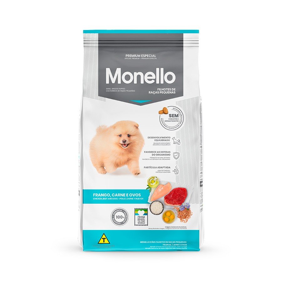 Ração Monello Para Cães Filhotes De Porte Pequeno Sabor Frango, Carne E Ovos - 10,1kg