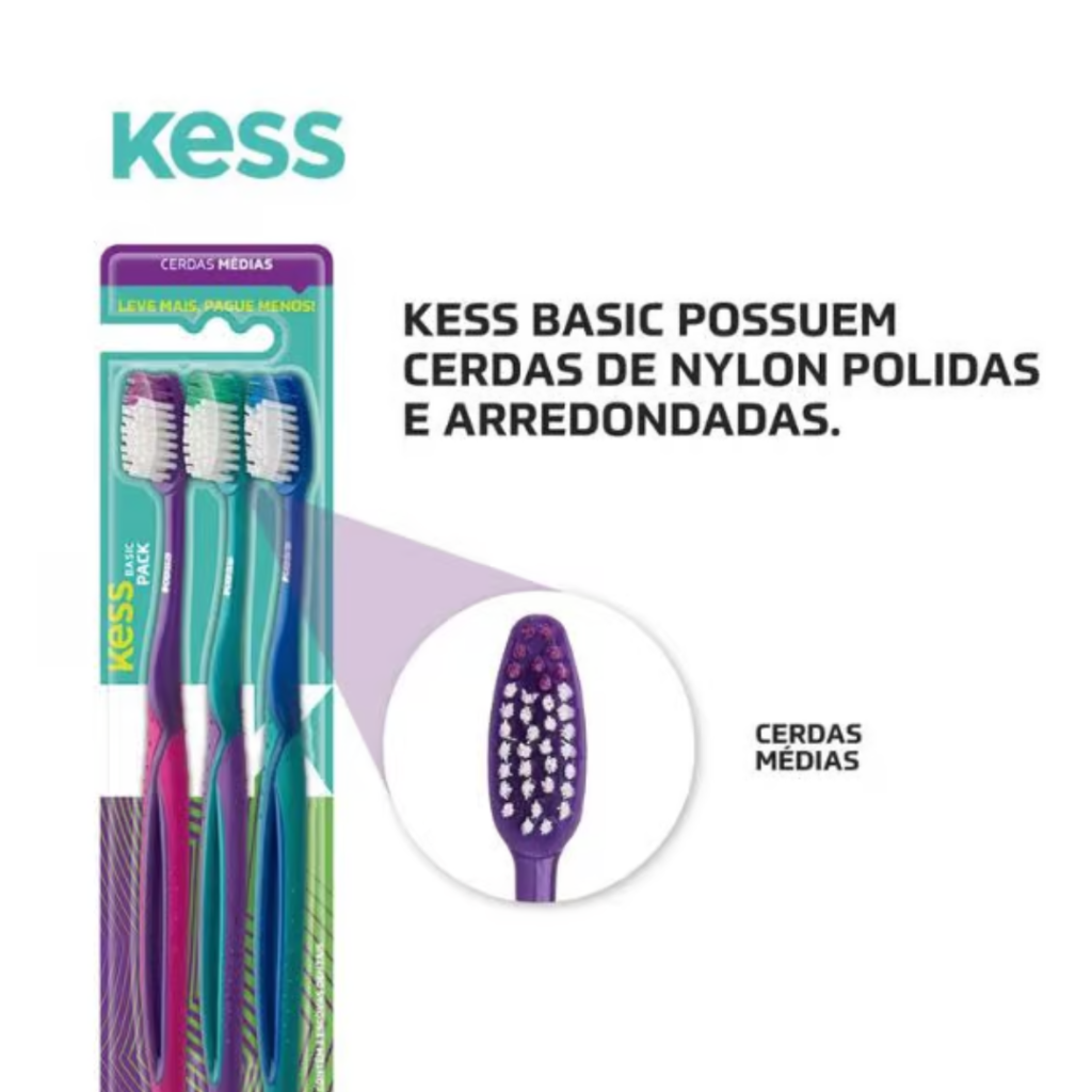 ESCOVA DE DENTE KESS COM 3 UNIDADES