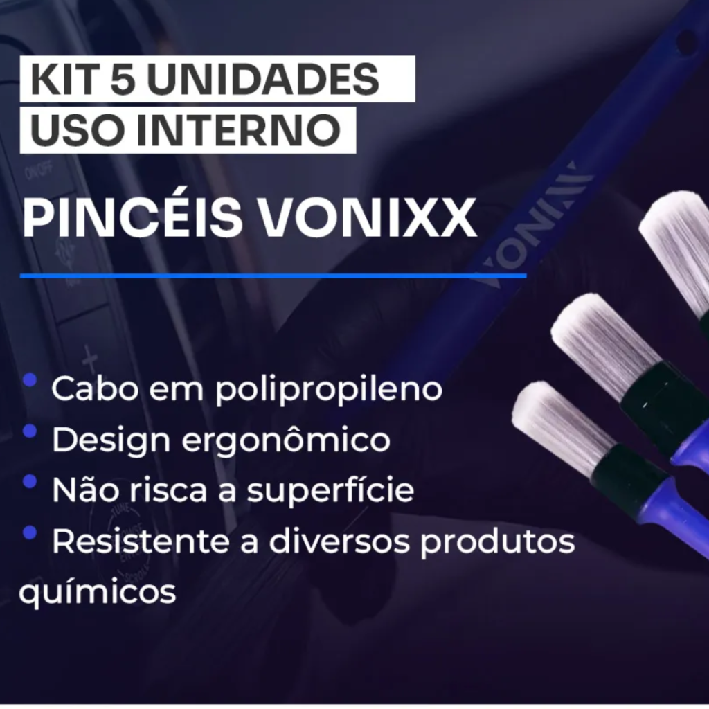 Kit 05 Pincéis Vonixx Pincel Detalhamento Automotivo Interno 