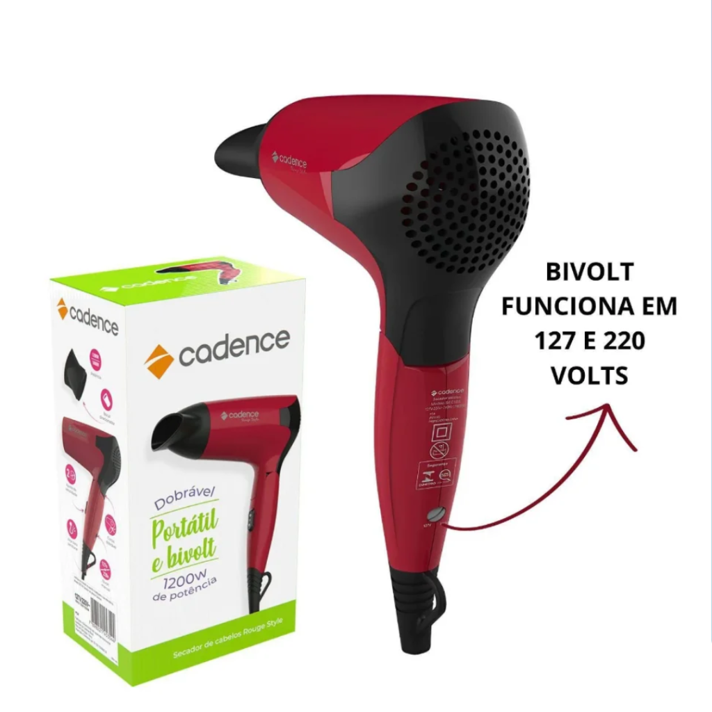 SECADOR DE CABELOS CADENCE ROUGE STYLE - BIVOLT 