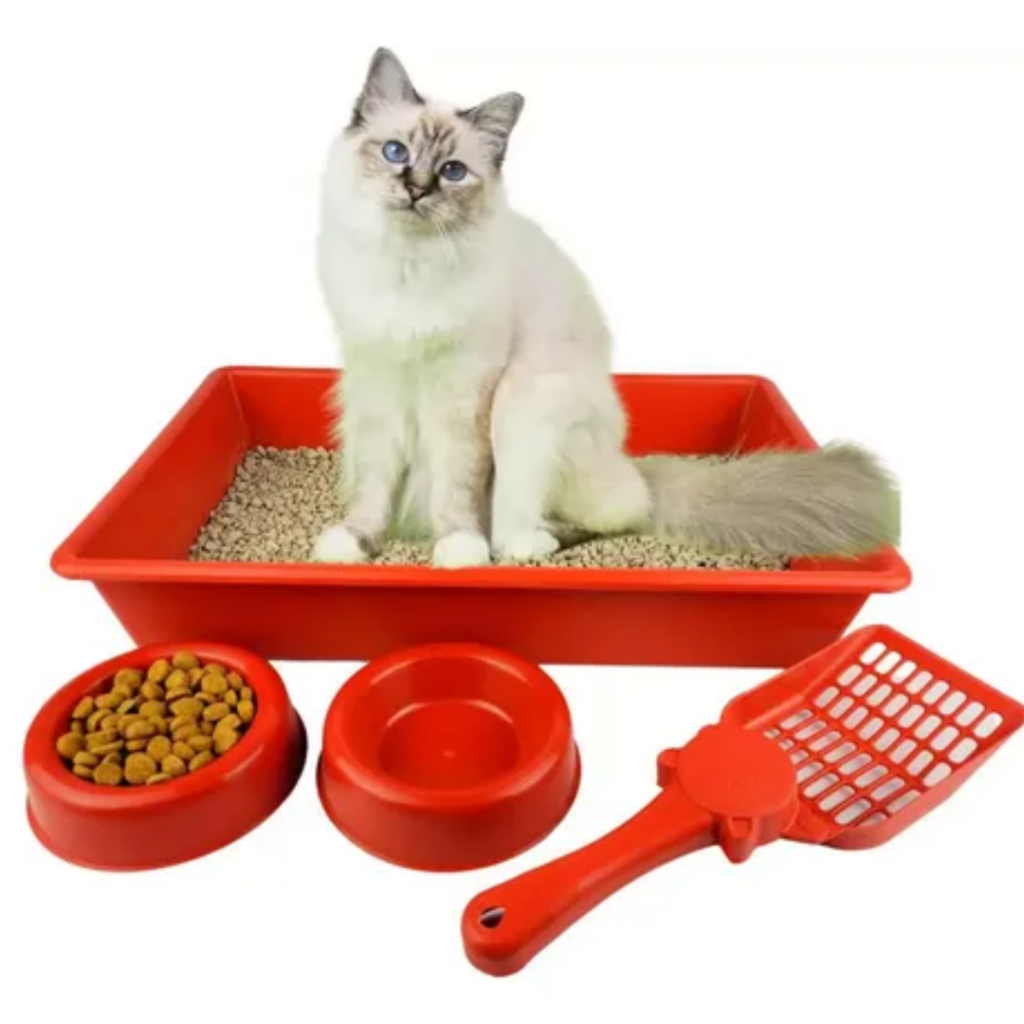 KIT GATO 1 BANDEJA HIGIENICA 2 COMEDOURO 1 PA HIGIENICA