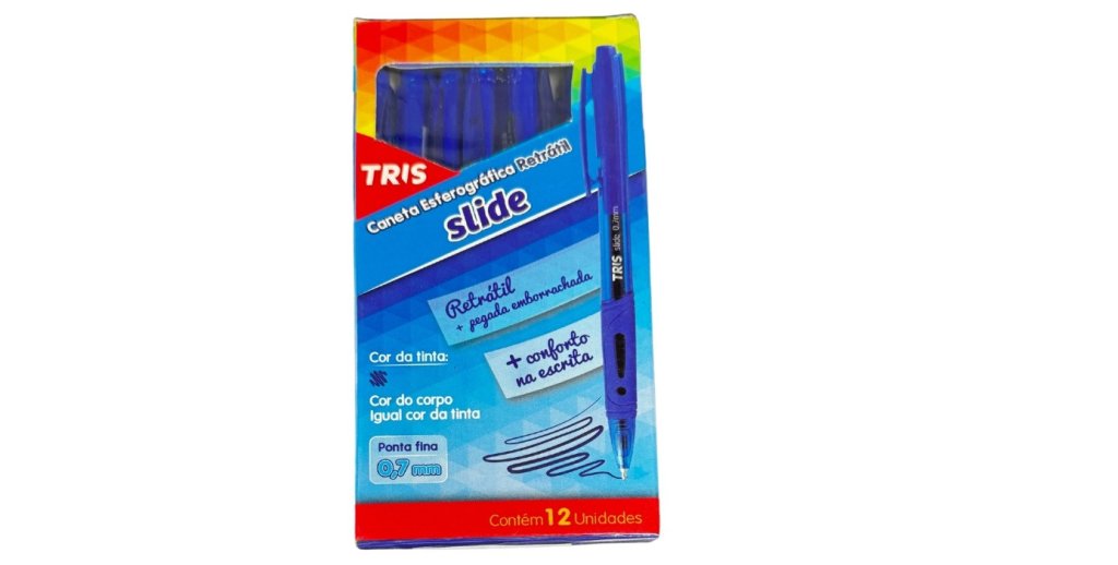Caneta Esf Tris Slide Retratil 0.7mm Azul cx C/12pc