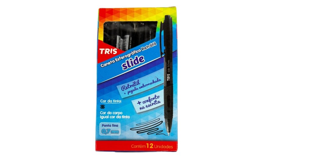 Caneta Esf Tris Slide Retratil 0.7mm Preto cx C/12pc