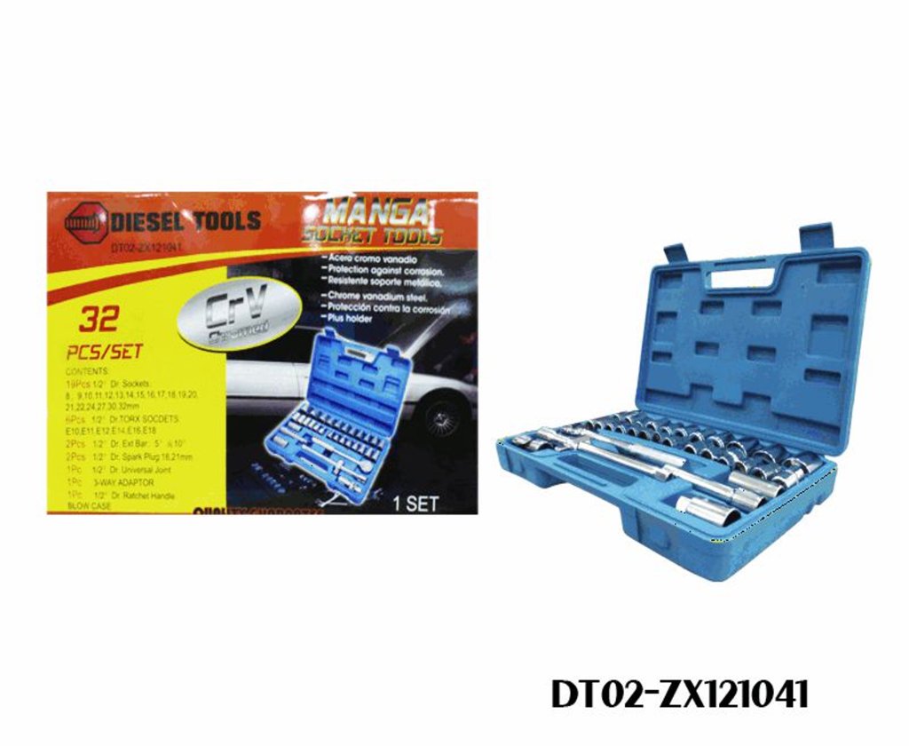 SOQUETE C/CHAVE CATRACA 32 PCS, DISEL TOOL  -  DT02-ZX121041